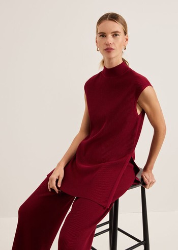 Phase Eight Lori Ribbed Tunic Knitwear Burgundy Canada | FZDJWC-784